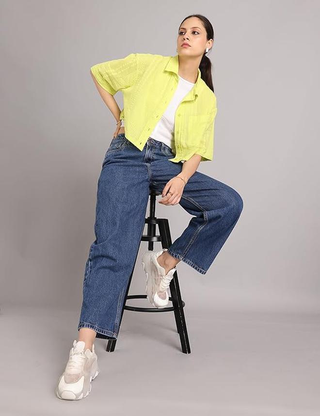 inkd جينز نسائي واسع - متوسط الارتفاع | 100٪ قطن | جينز للنساء - Image 1